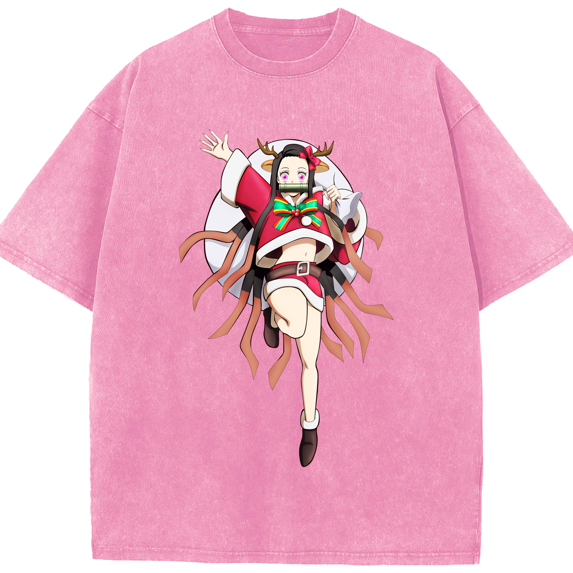 （画像用） 鬼滅の刃（きめつのやいば）竈門 禰󠄀豆子／かまど ねずこ Kamado Nezuko 綿100% ヴィンテージ風 半袖Tシャツ（フロントプリント）